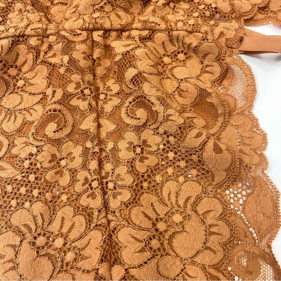 We Are HAH Free People Cut To The Chase Lace Bodysuit in Brown Sugar - Picture 12 of 14